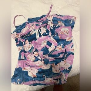 Anthropologie Pink and Blue Swan Print Sleep Set